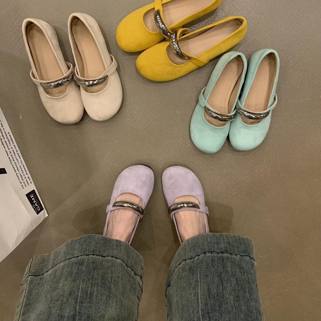 Inner Height Increase Mary Jane Shoes 2025 New Niche Design Metal Round Head Flat Shoes Evening Single Shoes