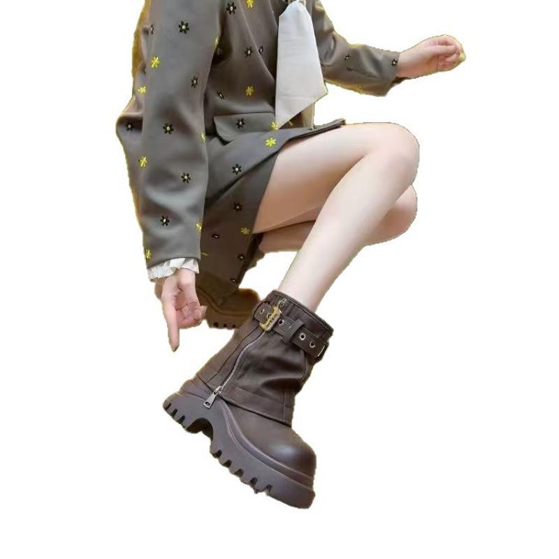 Short Boot with Tube-shaped Legs, New Style, Thick Sole, Retro Short Boots, Women's Shoes