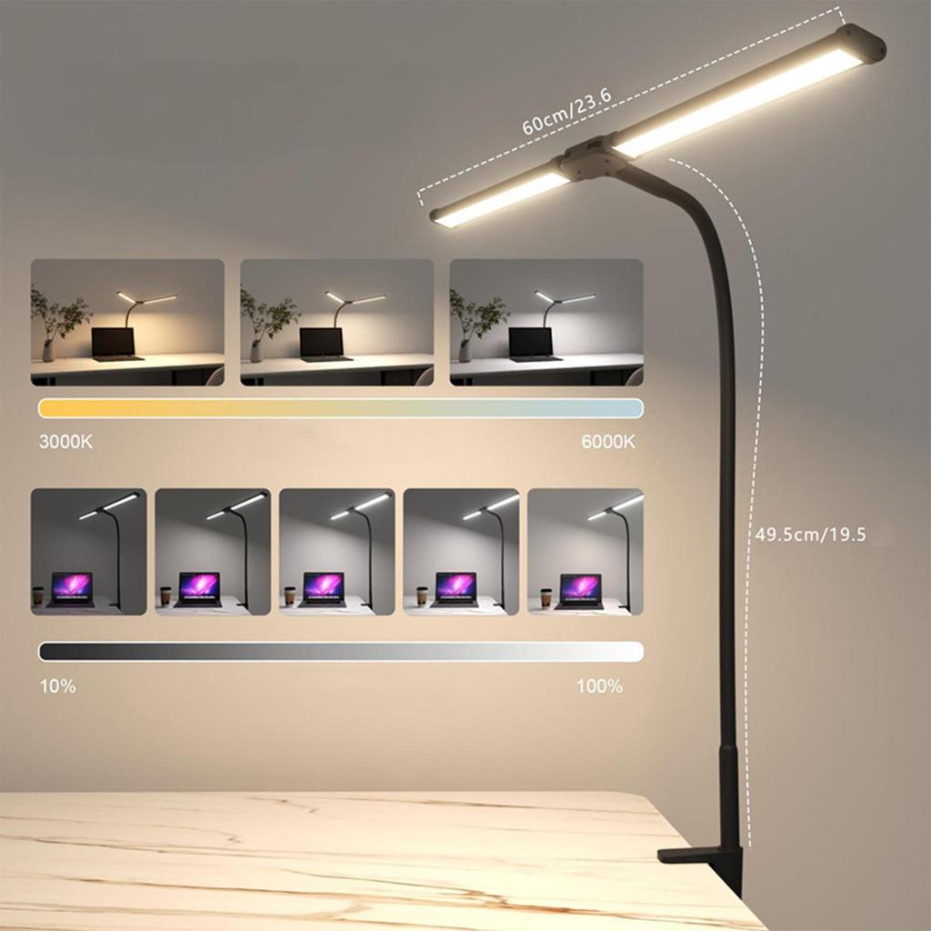LED desk lamp desktop office gooseneck double head clip desk lamp study reading eye protection