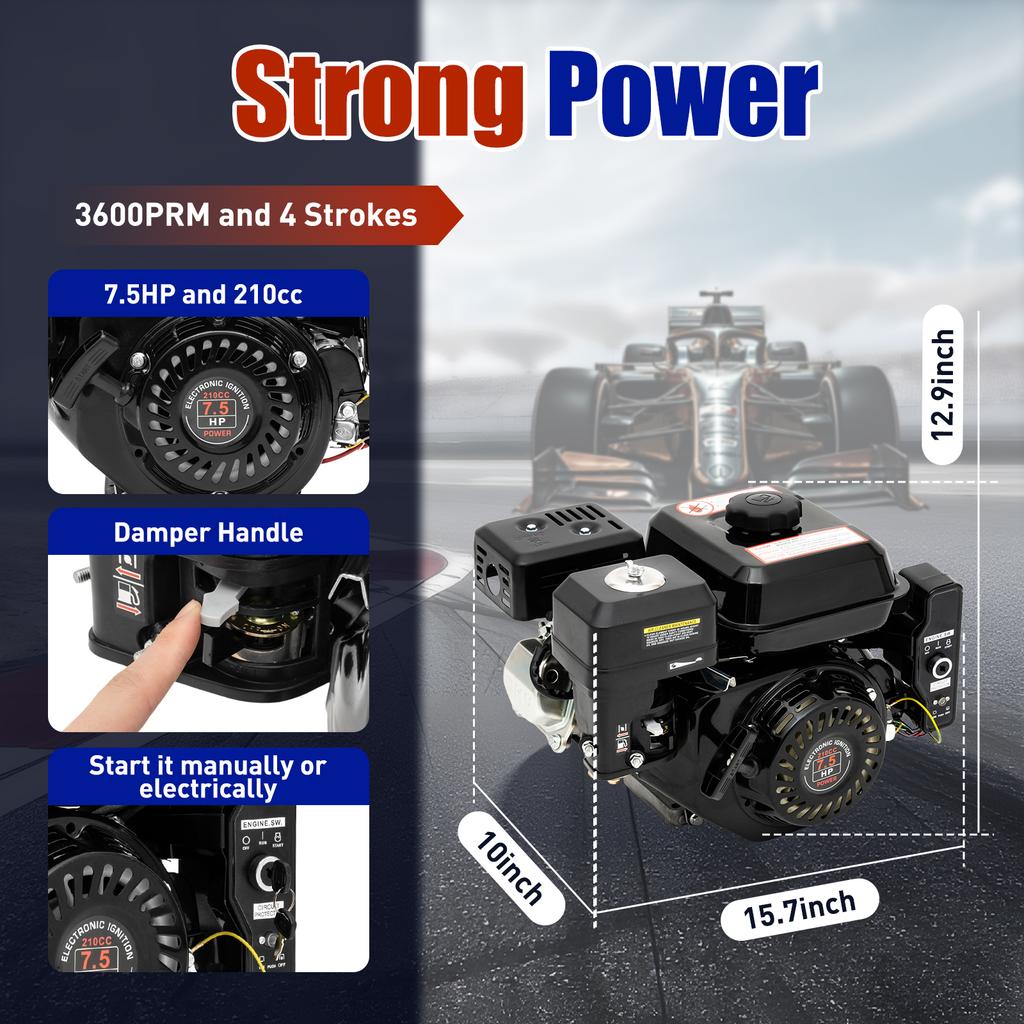7.5HP 4Stroke Gas Engine , 210CC Electric Start Motor OHV Gas Engine Go Kart Gas Engine Motor 3600RPM Air Cooled Single Cylinder