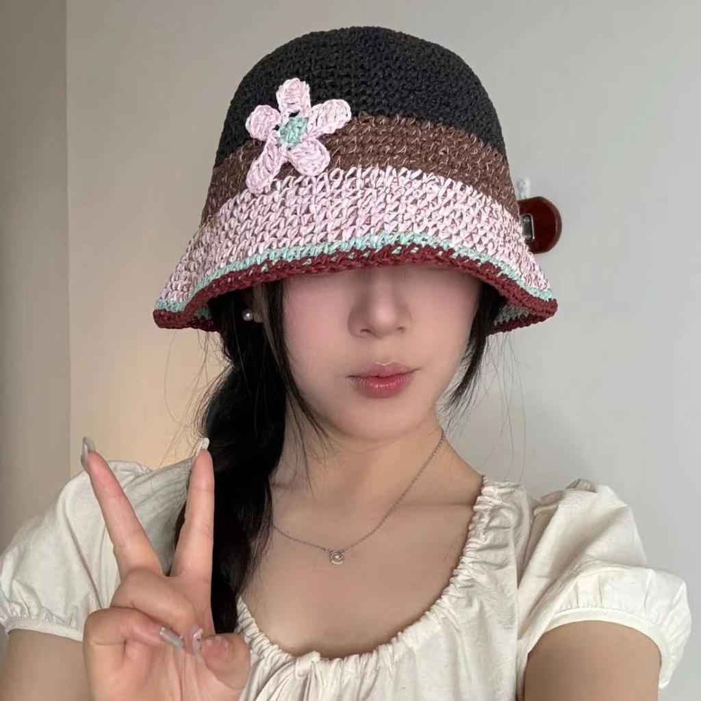 Women Hollow Flower Knitted Fisherman Hat Handmade Crochet Matching Basin Hat Spring Summer Sunscreen Sun Hats Female Panama
