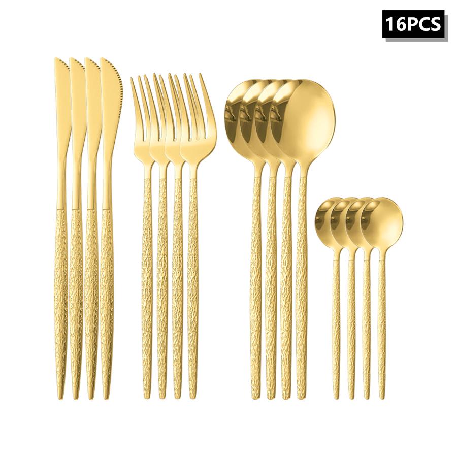 4/6/16/24pcs Stainless Steel Gold Cutlery Set Crack Handle Portuguese Style Cutlery Set Suitable for Family Hotel Restaurant
