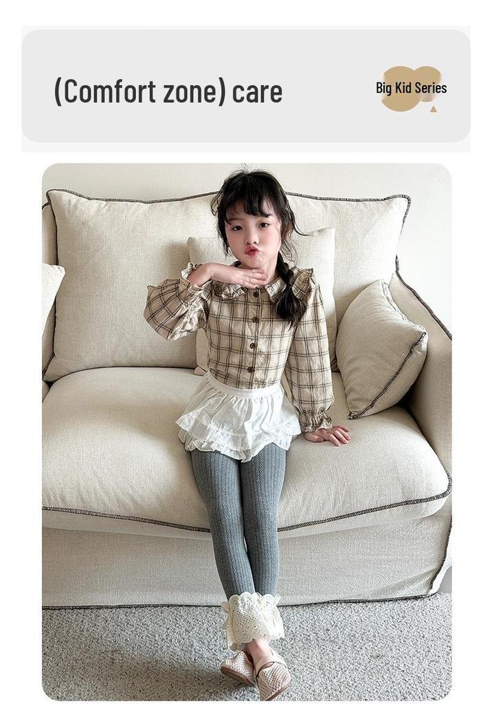2026 Spring Girls' Lace Trim Solid Color Footless Leggings: Stylish & Versatile Tights