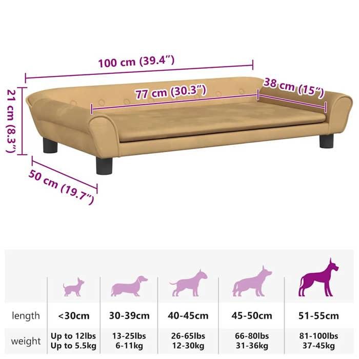 VidaXL Lit pour Chien, Canapé pour Animaux avec Pieds, Panier pour Chien Salle de Séjour Chambre à Coucher, Marron 100x50x21 172010
