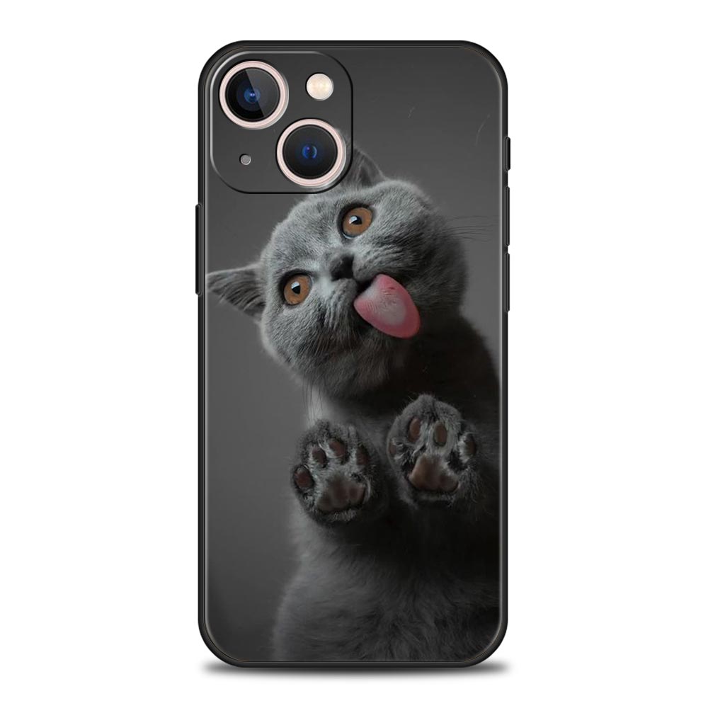 Tecknad Söt Katt Mjukt Silikon Telefonfodral För iPhone 11 12 13 15 14 Pro Max X XR XS 7 8 Plus SE 2020 Lyxigt Svart Fodral Funda