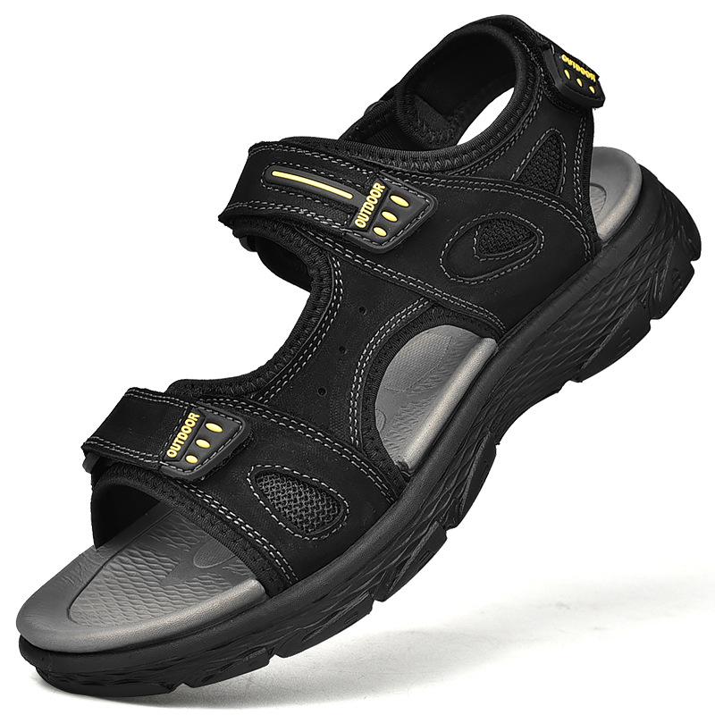 

Летние новые сандалии мужские мягкие легкие повседневные пляжные туфли первый слой коровьей кожи на платформе спортивные сандалии 44 чёрный