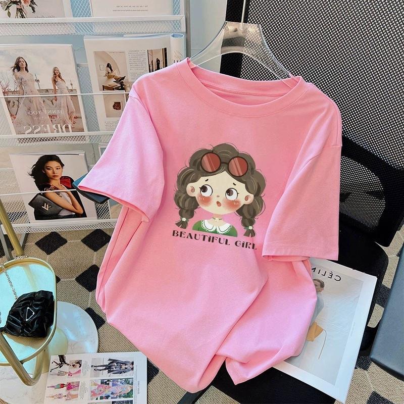 Tricou cu mânecă scurtă din bumbac pur, alb, pentru femei, de vară, nou, de dimensiuni mari, design lejer, imprimat, subțire, cu mânecă jumătate