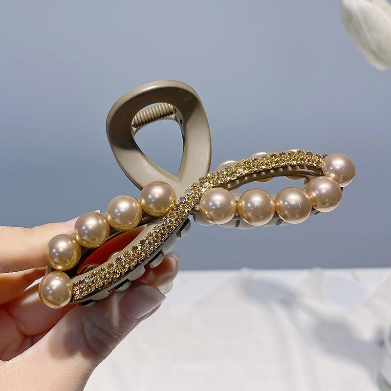 Acrylic Camellia Flower Rhinestone Hair Clip Women's Premium Feeling Light Luxury Pearl Shark Clip Girl Hair Accessories