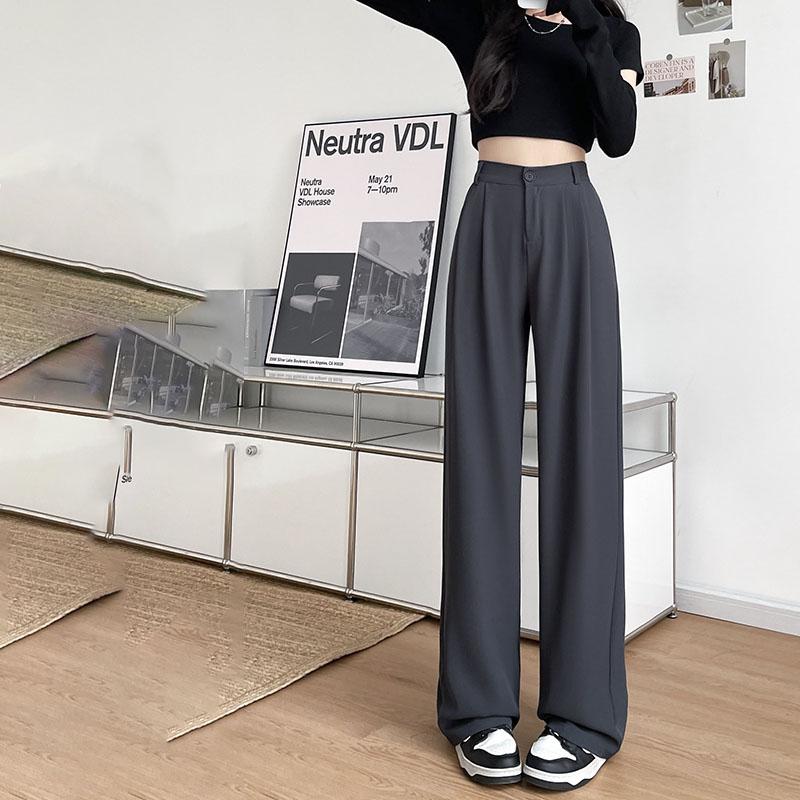 Women's Summer Narrow Version Slim Fit Trousers Lightweight Drapey Casual Straight Leg Suit Pants Wide Leg