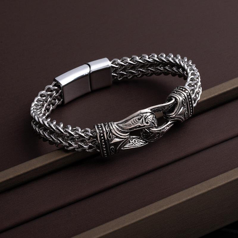 

Retro Viking Bracelet for Men Stainless Steel Leather Cuff Handmade Fashion Accessory Interlocking Design