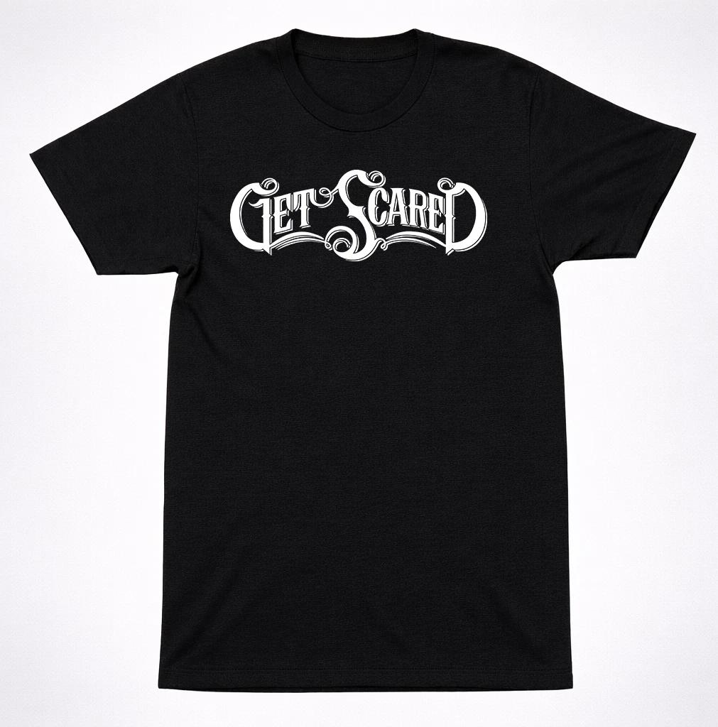 Get Scared emo LOGO Horror T-Shirt | Dark Skull Clock Post-Hardcore Band Tee S