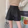 Kaffeefarbene PU-Leder High-Waist A-Linien-Shorts für Damen - Herbst/Winter Lässig Lockerer Schnitt, Hot Girl Stil, Bootcut-Hosen, Maillard-inspiriert.