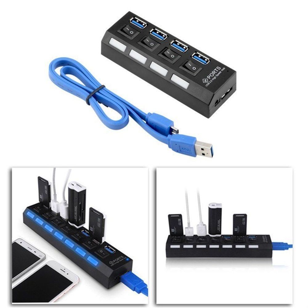 Plug Splitter Converter on/Off Switches 5Gbps High Speed 4/7 Port USB 3.0 Hub AC Power Adapter
