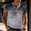 2025 New Men's Daily Casual Striped Gradient Henry Neck Short-sleeved Loose Versatile Pullover
