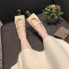 First encounter super soft inner height increase camellia Mary Jane shoes winter small fragrant wind rhombus color matching and velvet single shoes