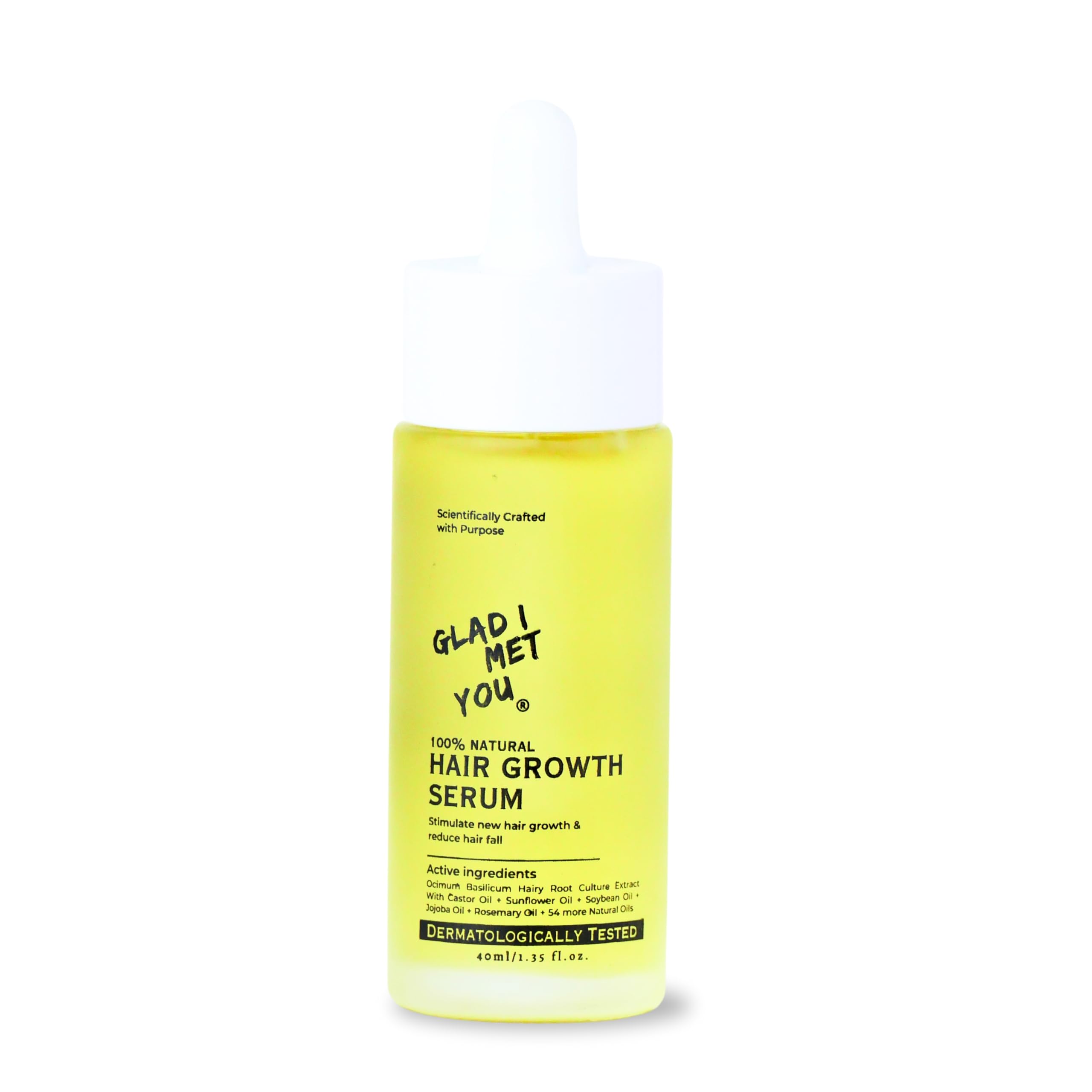 

Glad I Met You Hair Growth Serum With Rosemary Oil, Castor Oil, Sunflower Oil + 50 More Active Oils | Men & Women | Dermatologically Tested | 40ml