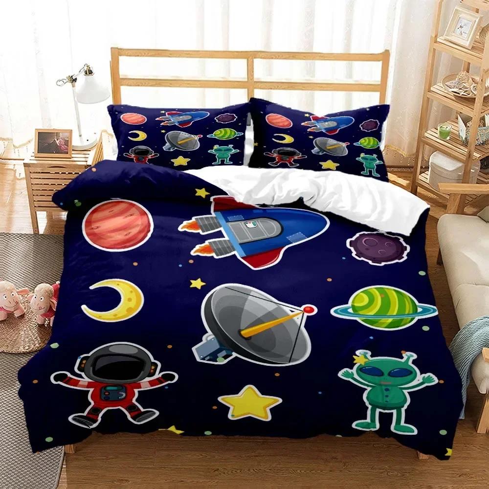 Cartoon Astronaut Digital Print Comfortable Duvet Quilt Cover Pillowcase Bedding Set Children Bedroom Decoration Home Textile