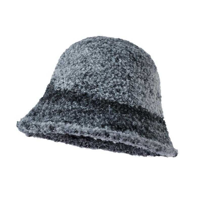 Windproof and Warm Hat for Women Japanese Retro Contrasting Color Gradient Rainbow Knitted Fisherman Hat Winter Basin Hat