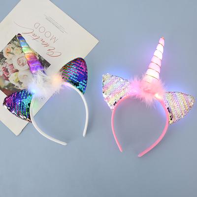 LED Licht Einhorn Stirnband Kinder Mädchen Geburtstag Cartoon Kopfschmuck Haarschmuck Regenbogen Einhorn Themenparty Dekoration Zubehör