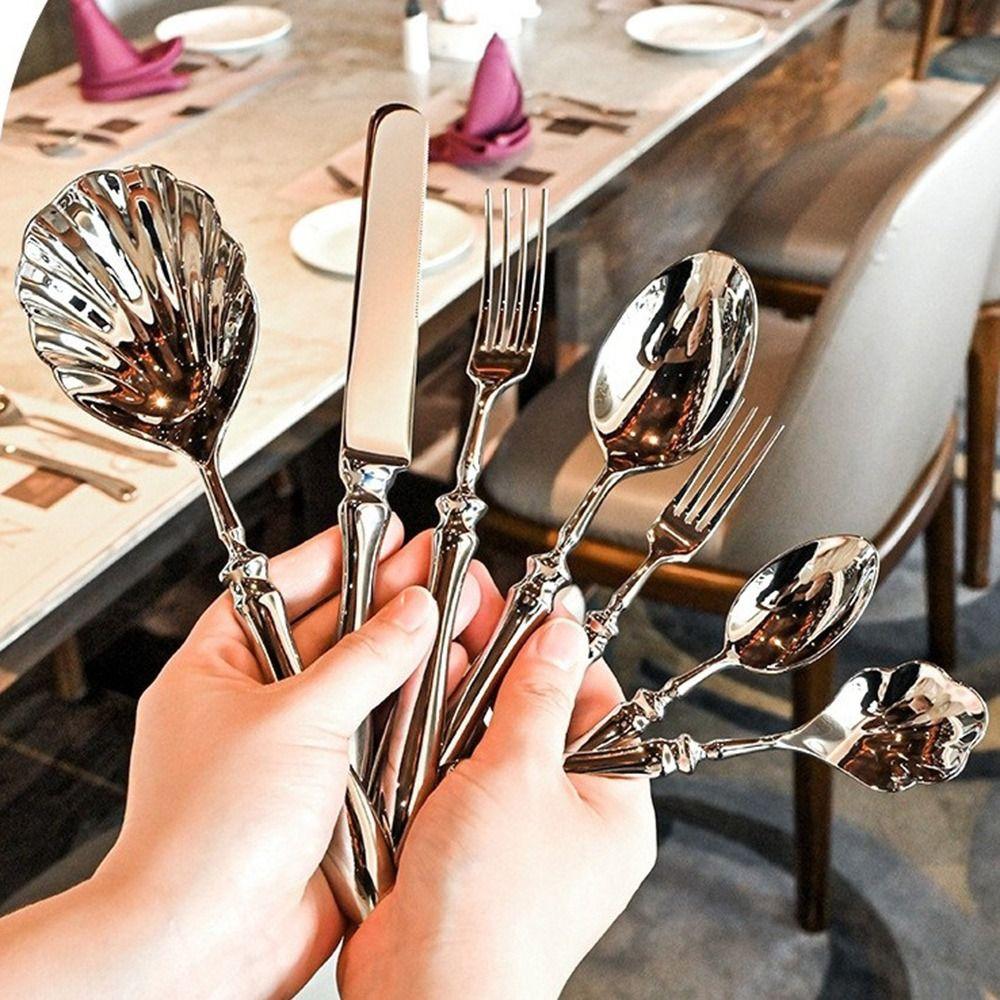 Mirror Polish Dessert Spoon Kits Shell Shape Dining Tableware Luxury Cutlery Set Home Kitchen