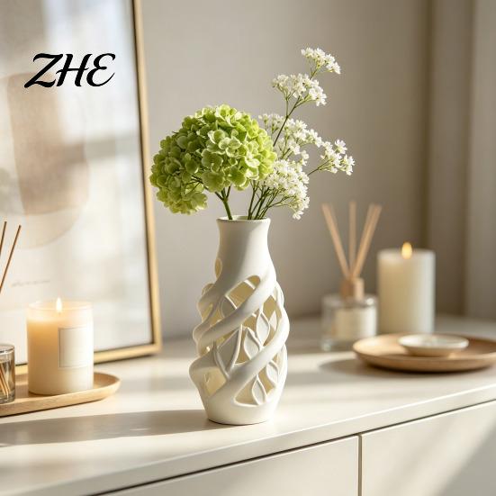 Unique Housewarming Gifts for New Home 3D Printed White Hollow Vase, Modern Abstract Art Flower Pot Decorative Accents Office Living Room Bedroom,