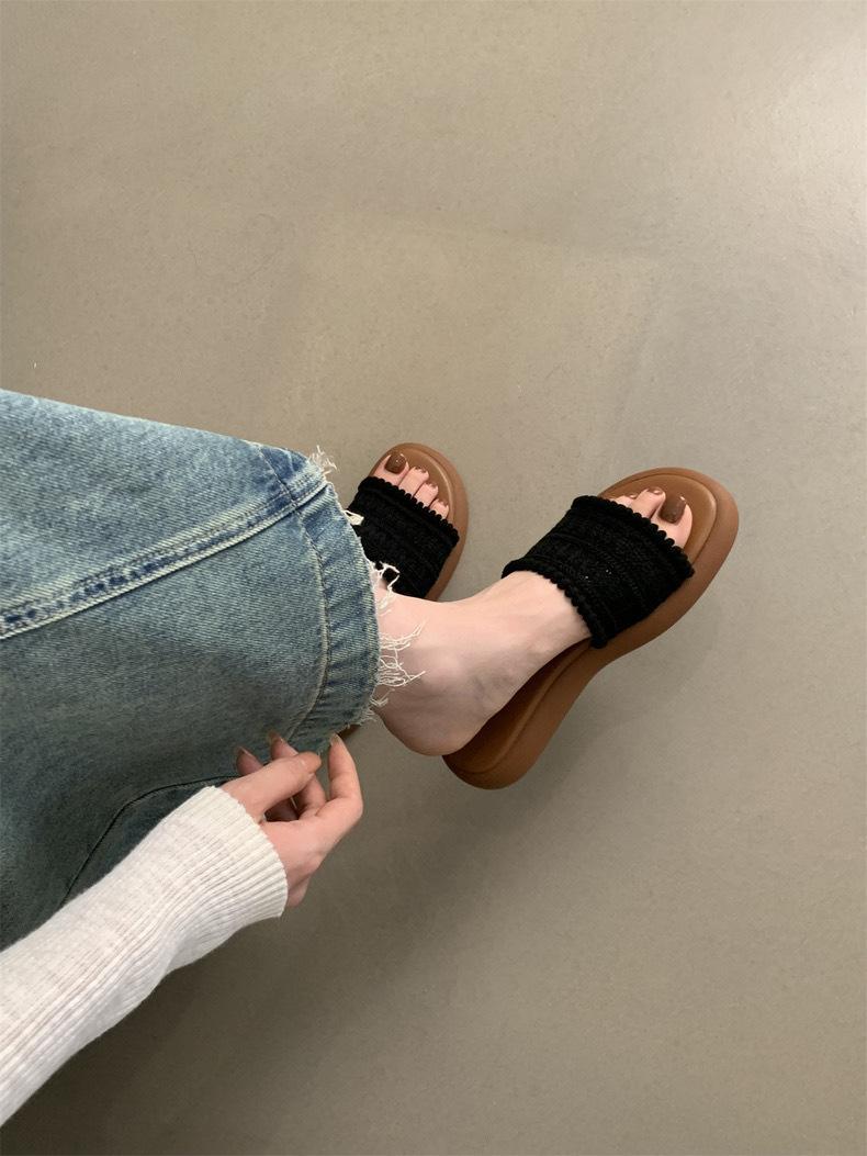 

Женские ретро коричневые плетеные сандалии на толстой подошве, повседневные шлепанцы для отпуска 40 чёрный