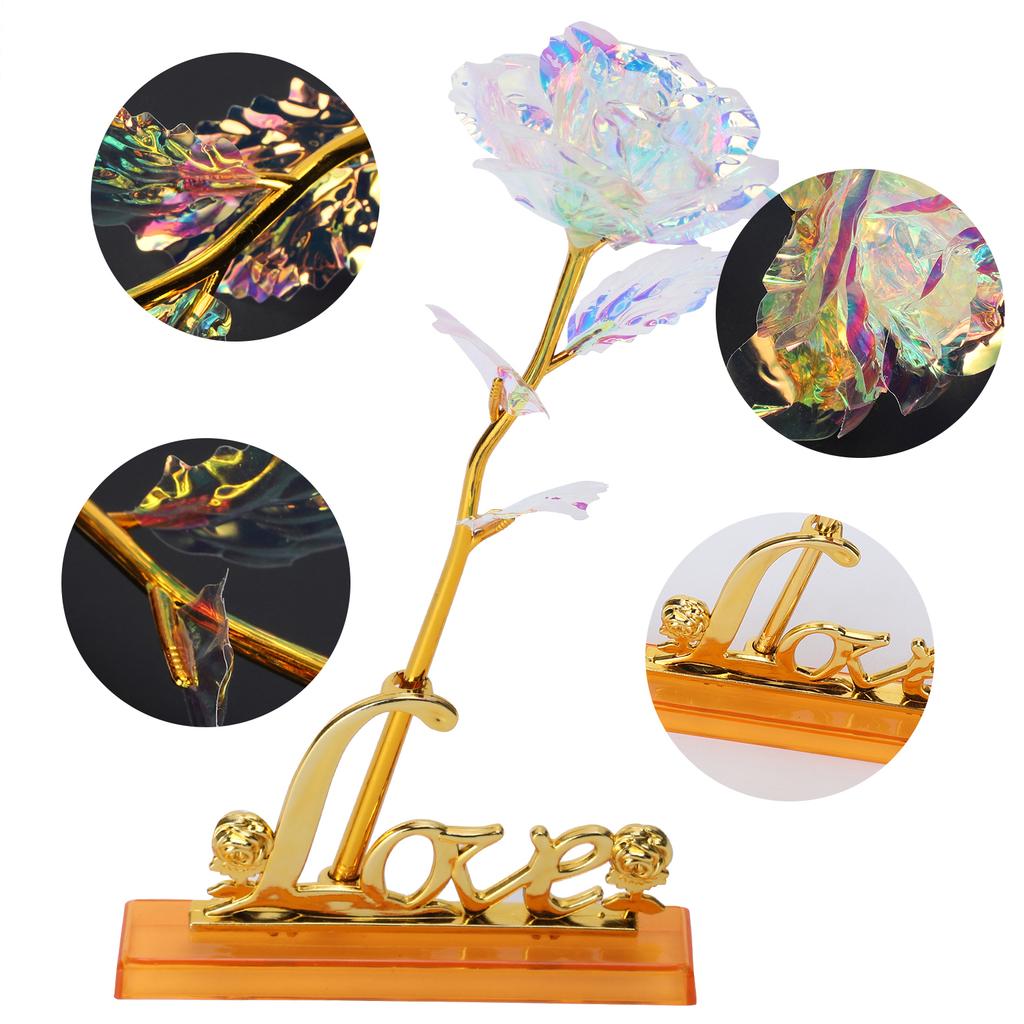 Transparent Rose Flower with LoveShaped Display Stand Craft Collection Purple Packing Box