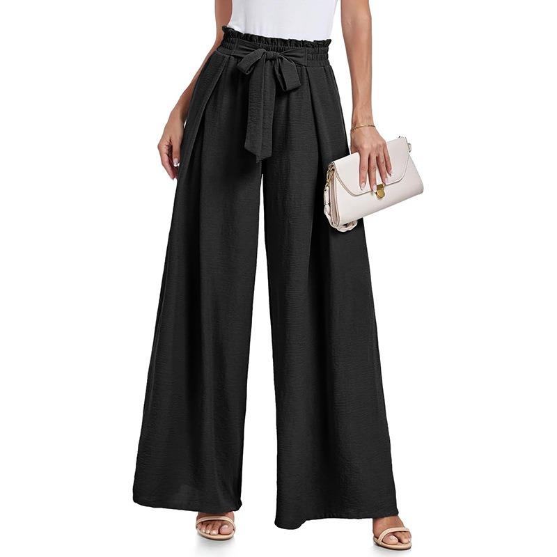 Women High Waist Pleated Loose Wide Leg Casual Summer Long Pants