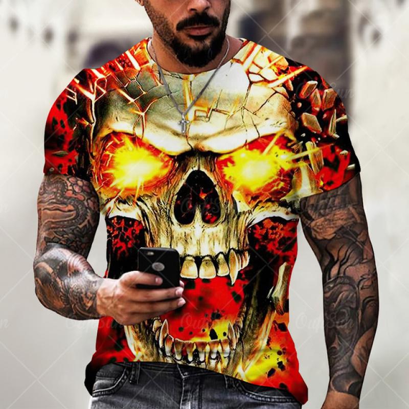 T Shirt For Men Skull Printed Casual Oversized Short Sleeve Clothes Streetwear Hip Hop 3d Printing Tops Harajuku Fashion