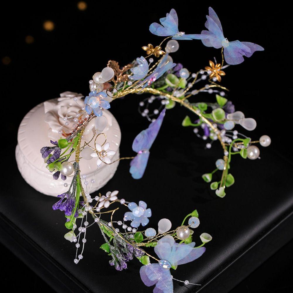 Imitation Pearl Children Headband Butterfly Girl Crown Birthday Crown Garland  Hanfu