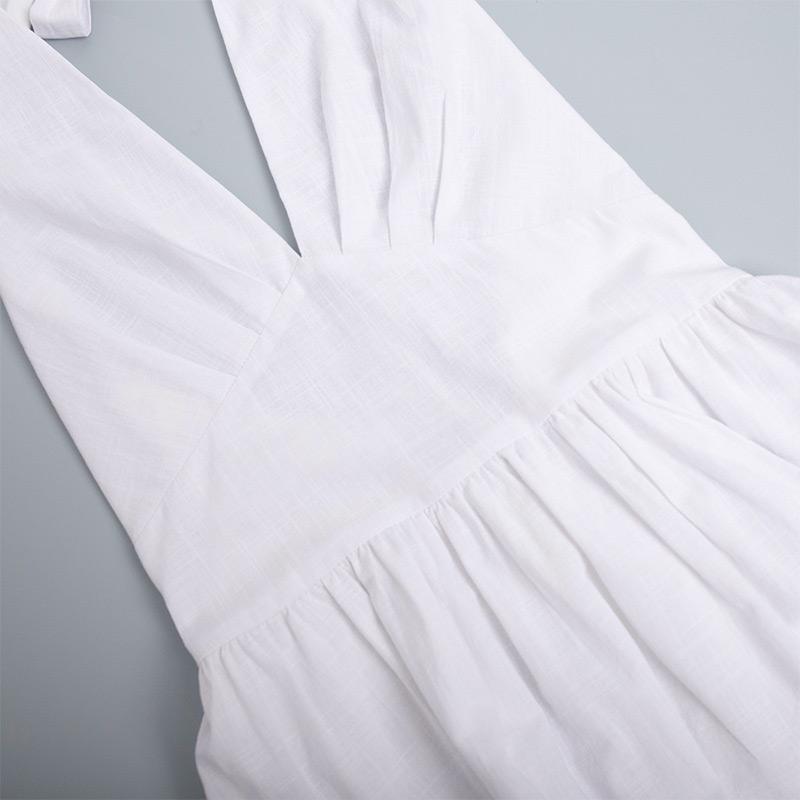 Bílé bavlněné halter šaty s výstřihem do V, sexy odhalená záda, dámské šněrovací A-line šaty, top v pase, velká sukně, módní plážové šaty na dovolenou, léto nové