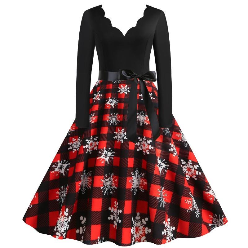 JPNTKY Fashion Spring Autumn Long Sleeve V-Neck Casual Dresses