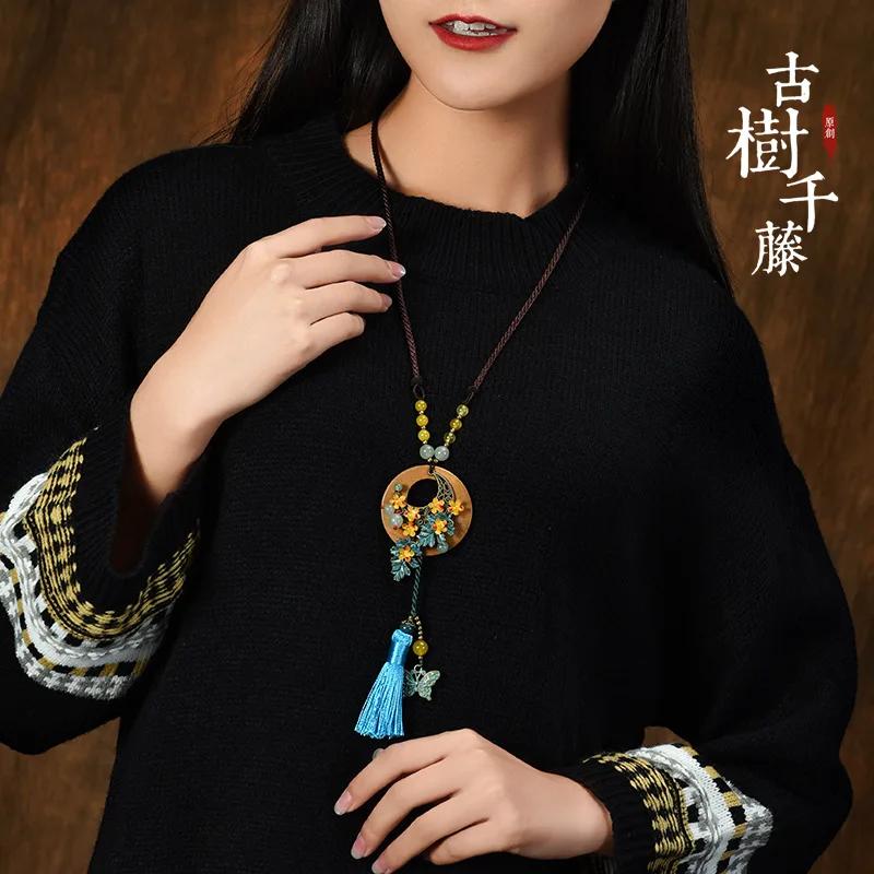 Dam Berlock Vintage Bohemisk Etnisk Tofs Hänge Halsband Choker Lång Tröja Repkedja Kläder Smycken Tillbehör