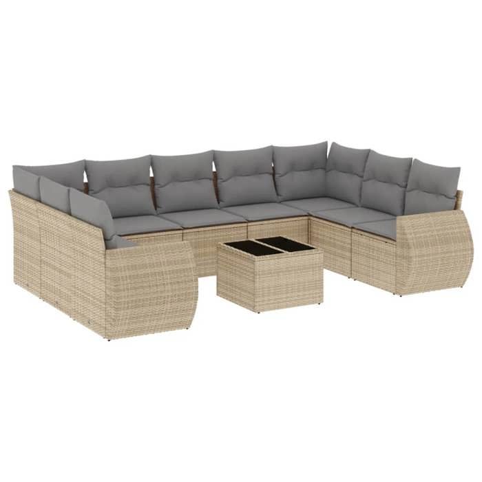 VidaXL Garden Lounge Set with Cushions 10 Pcs, Patio Sofas, Patio Furniture Set, Outdoor Furniture, Beige 3254146