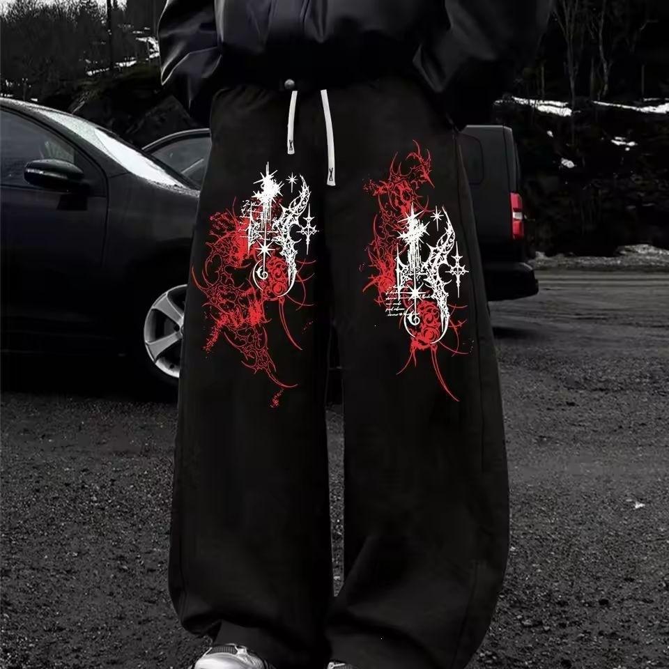 Y2K Sweatpants Gothic Printed Loose High Waist Wide Leg Pants Unisex Sports Pants Casual Long Pants Outdoor Streetwear Unisex Trousers