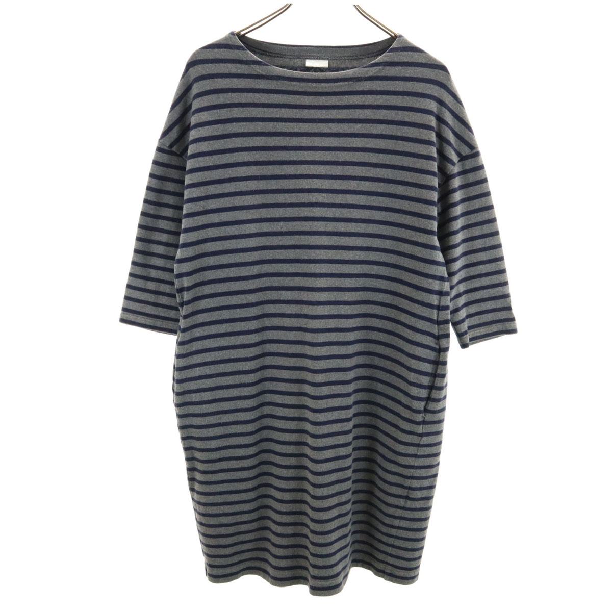 

ORCIVAL Made in France Border Pattern Five-quarter sleeve Boat neck one piece Women Used