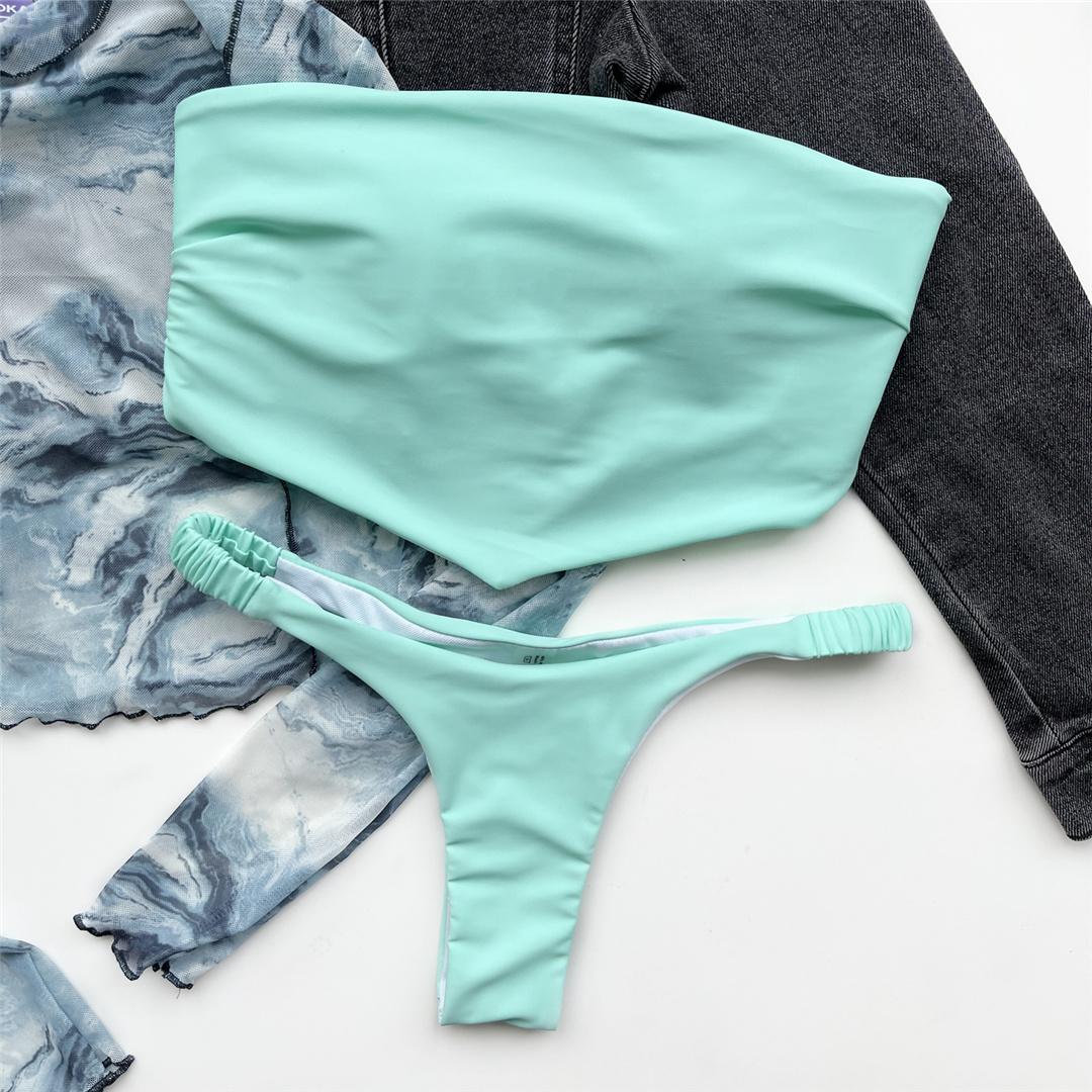 

мода бандо стринги бикини с высоким вырезом женский купальник женский купальник из двух частей комплект бикини мягкий купальный костюм женский купальник S зелёный