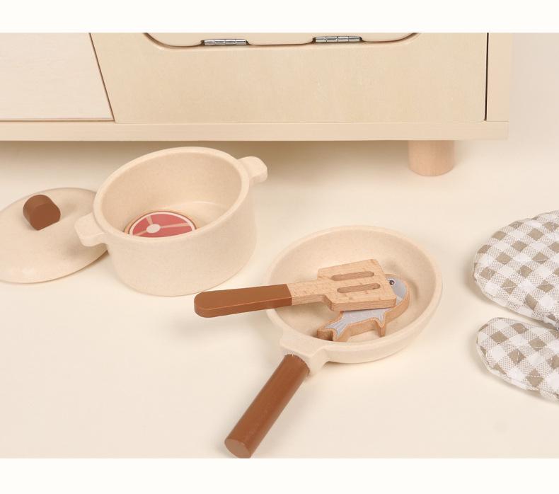 Kids' Wooden Kitchen Playset—Log Style Cooking Toy for Pretend Play