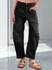 Jeans a Vita Alta Larghi a Barile da Donna Boyfriend Gamba Larga Corti in Denim