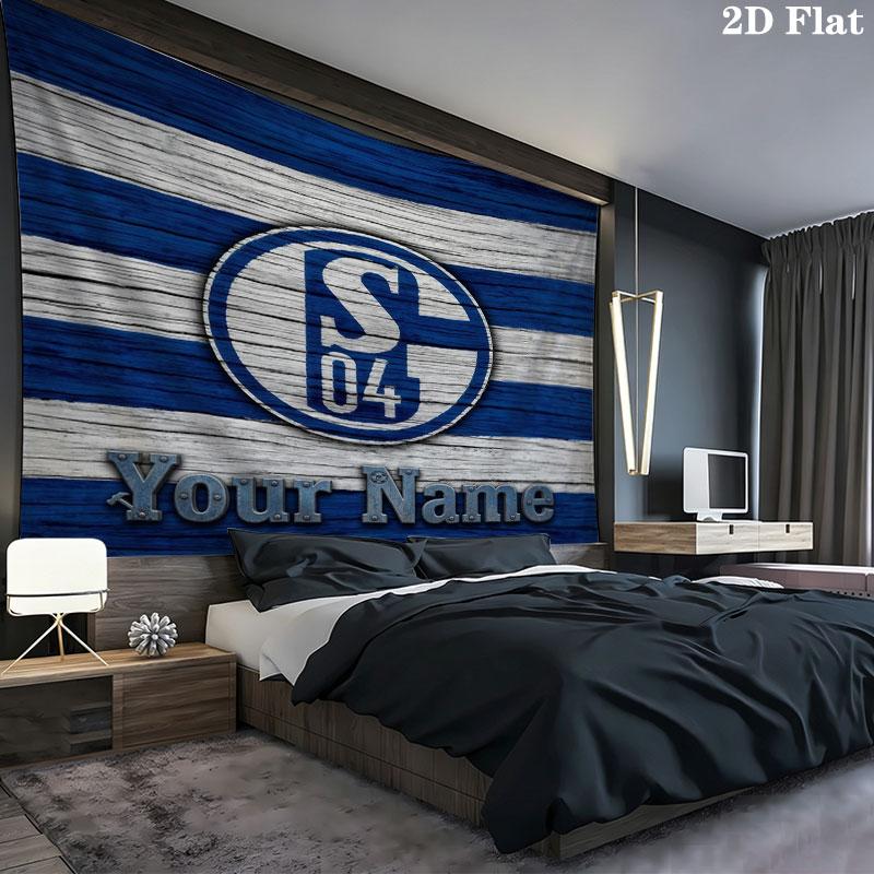 FC Schalke 04 Benutzerdefinierter Name Wandteppich Ästhetischer Wandbehang Bedruckte Stoffdecke Dekorative Wandteppiche für Schlafzimmer Wohnzimmer Heimdekoration