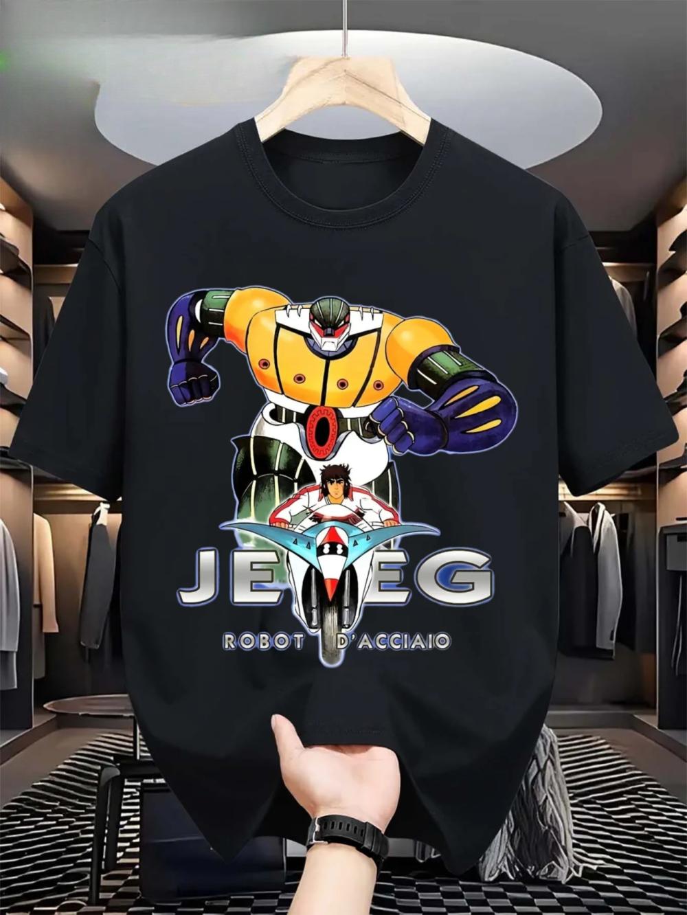 Summer Men s Jeeg Robot D Anciaio Anime T-shirt - Manga Pattern T-shirt Featuring Jeeg Robot and Hiroshi Uomo Character 4XL