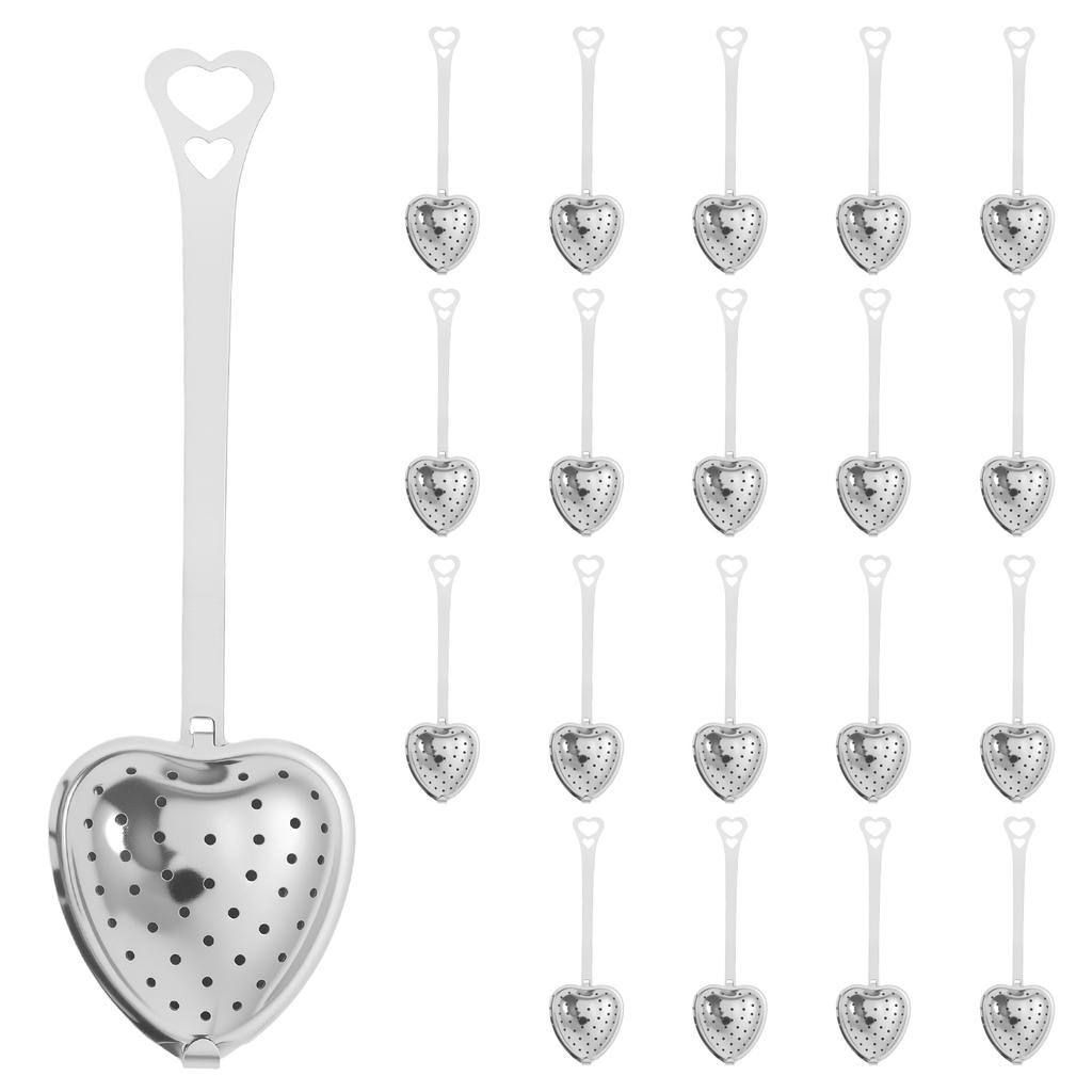 20Pcs Tea Strainer Stainless Steel Heart Shape Tea Infuser with Handle and Hook Rust Resistant Tea Strainer Infuser For Cup