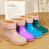 Short tube four-season women's mother waterproof and non-slip cleaning rain shoes with cotton cover to keep warm