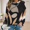 Women Plus Size Round Neck Long Sleeve Ribbed Cuffs Geometric Printed Sweatshirt