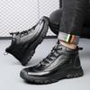 Fashion Leather Safety Shoes Men Work Boots Classic Thick Soled Men Black High Top Cotton Shoes Winter Outdoor Plush Warm Boots