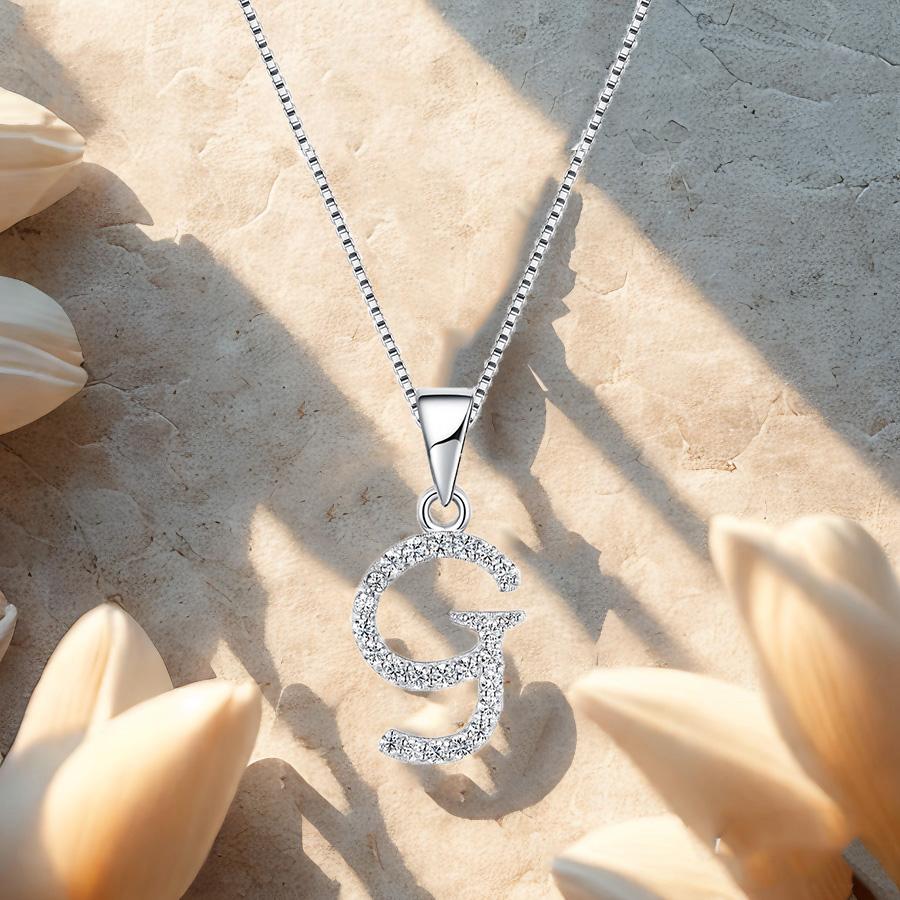 Moissanite G Letter 925 Silver White White Gold Plated Pendant Iced Necklace