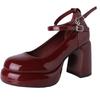 Internet Celebrities Versatile Spring 2025 New Thick Heel Mary Jane Shoes Women's Burgundy High Heels Straps Single Shoes Retro