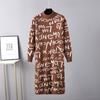 Women's Autumn and Winter Half-high Collar Retro Knitted Pullover Long-sleeved Letter Graffiti Sweater Dress
