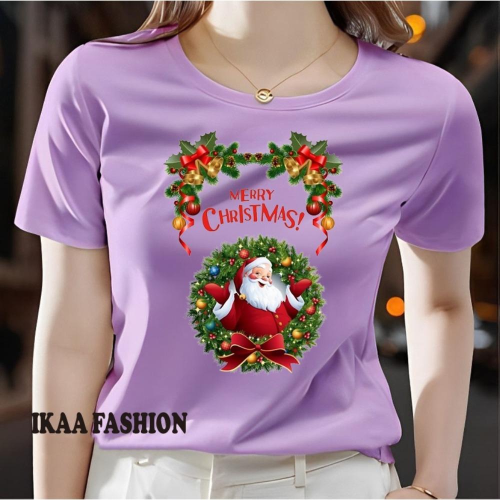 Women's T-shirt Santa Claus Flower Arrangement T-shirt