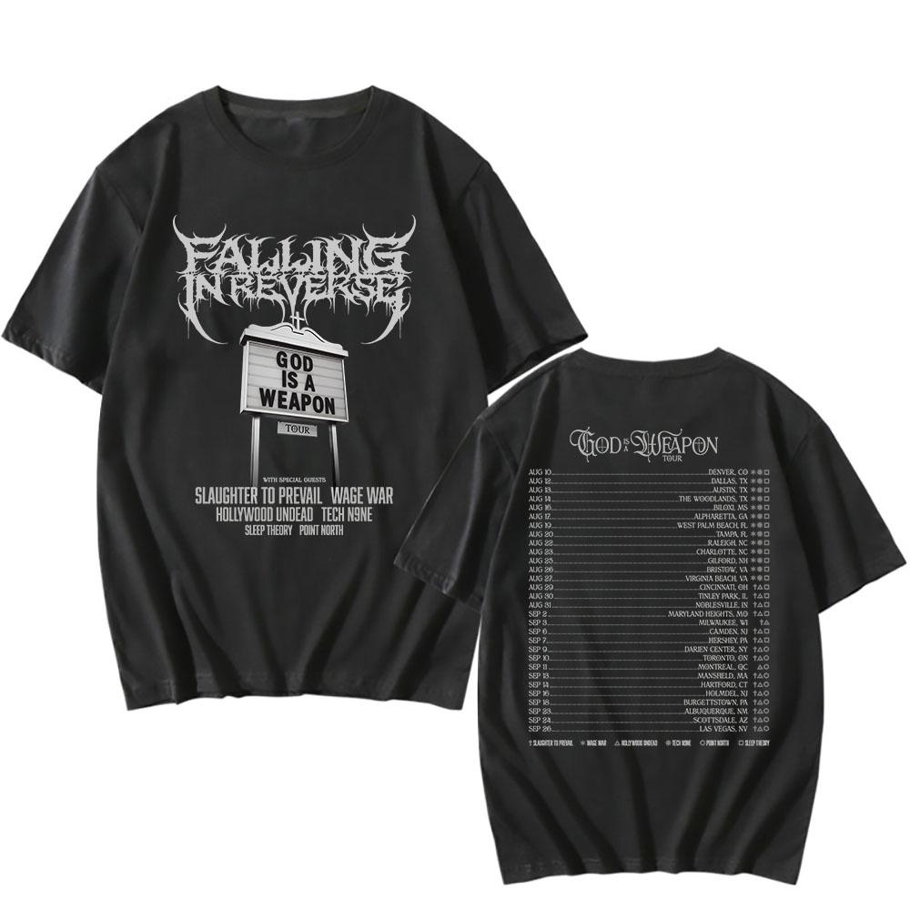 God Is A Weapon Tour 2025 NEW T-shirt Band Falling in Reverse Graphic Tshirts Cotton Short Sleeve Male T Shirt Unisex Streetwear